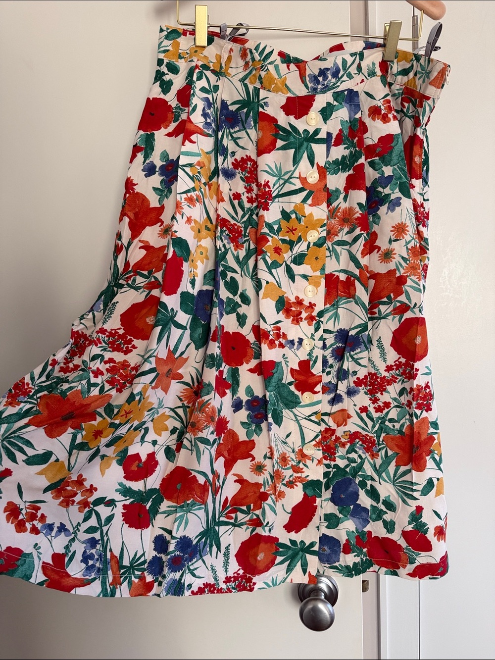 Gerry Weber  White Floral Pleated Midi Skirt Lined  Size 44 Germany